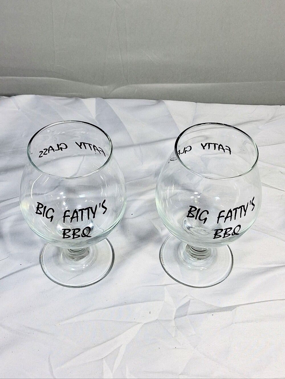 Set Of 2 "Big Fatty Bbq" Pint Size Wine/Beer/ Cocktail Glasses Vermont